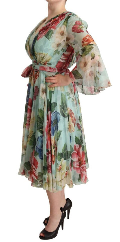 Vestido cruzado midi de seda con estampado floral de Dolce &amp; Gabbana