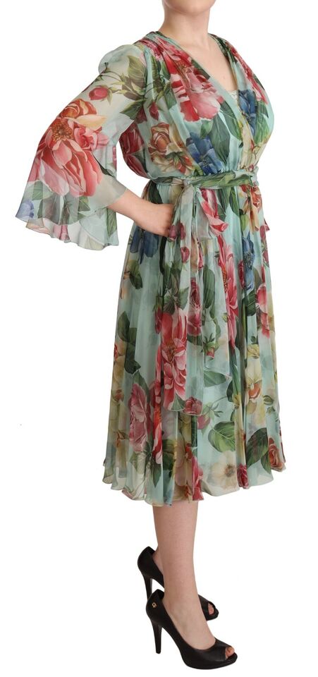 Vestido cruzado midi de seda con estampado floral de Dolce &amp; Gabbana