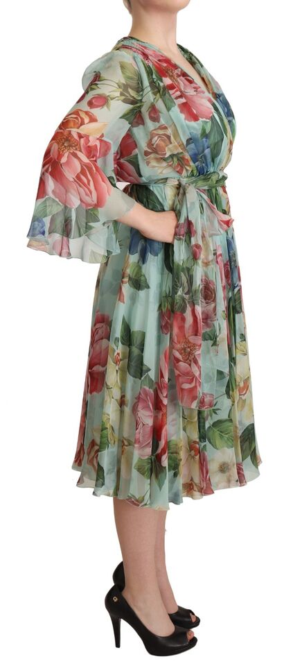 Vestido cruzado midi de seda con estampado floral de Dolce &amp; Gabbana