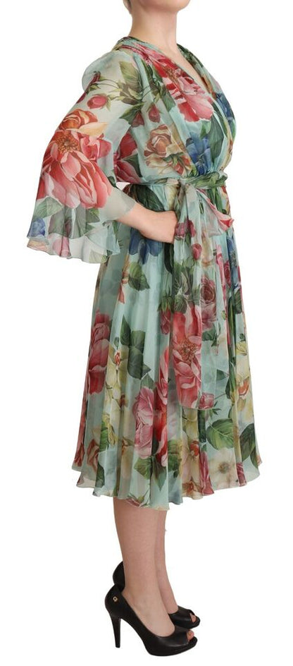 Vestido cruzado midi de seda con estampado floral de Dolce &amp; Gabbana