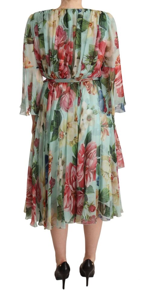 Vestido cruzado midi de seda con estampado floral de Dolce &amp; Gabbana