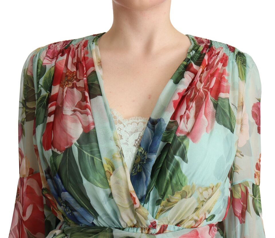 Vestido cruzado midi de seda con estampado floral de Dolce &amp; Gabbana