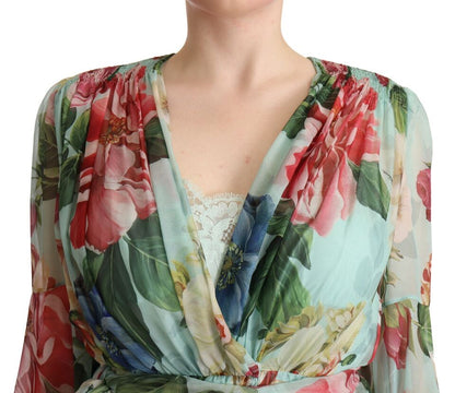 Vestido cruzado midi de seda con estampado floral de Dolce &amp; Gabbana