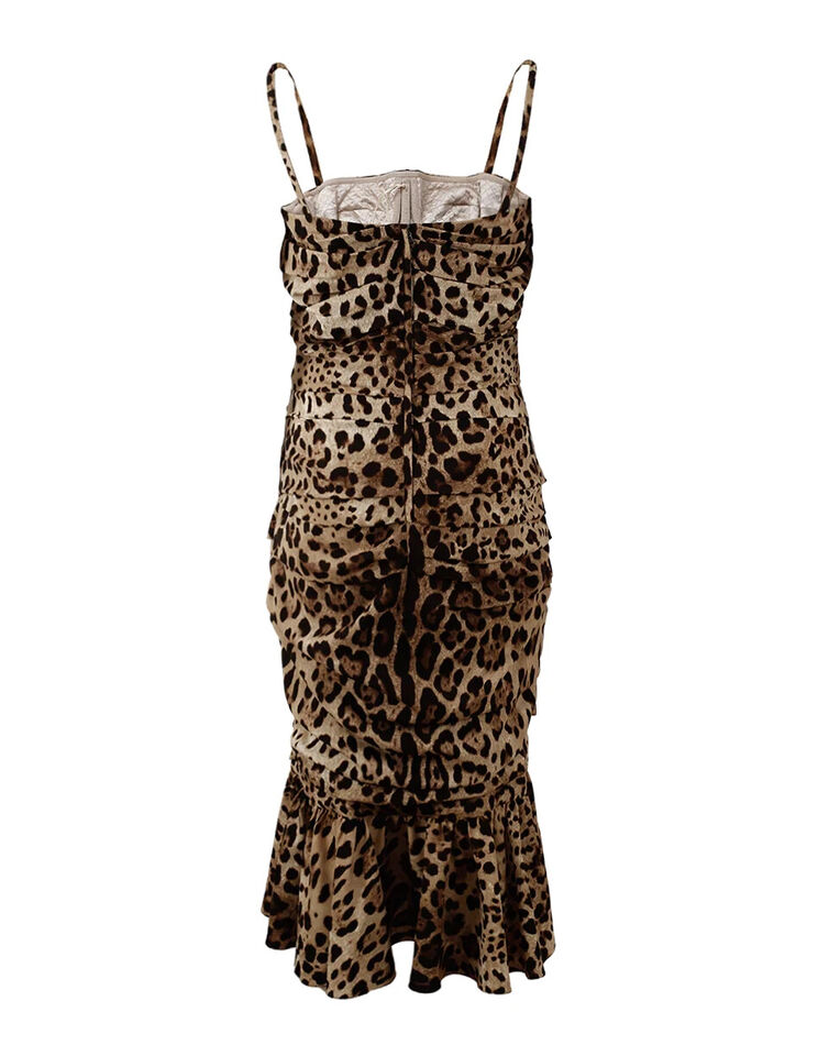 Vestido elegante de cady con estampado de leopardo de Dolce &amp; Gabbana