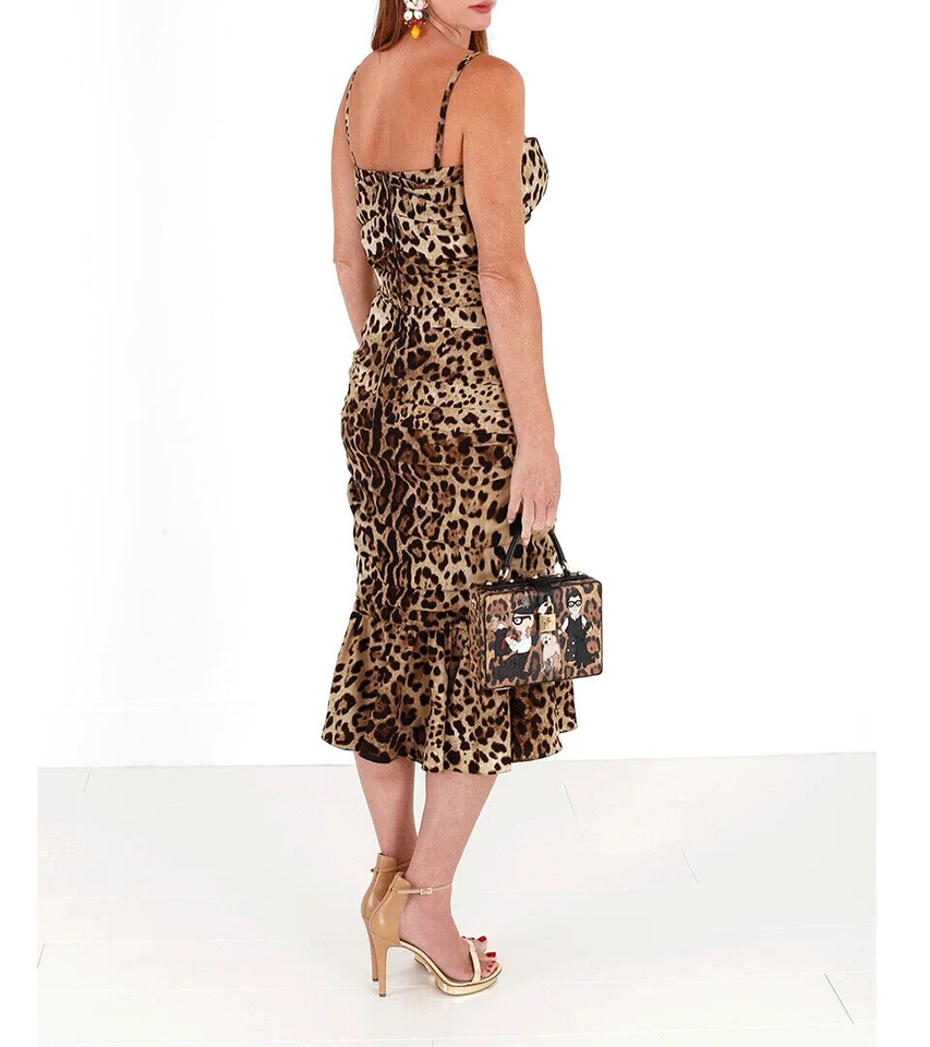 Vestido elegante de cady con estampado de leopardo de Dolce &amp; Gabbana