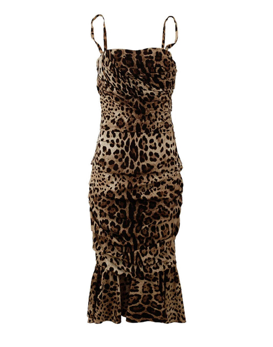 Vestido elegante de cady con estampado de leopardo de Dolce &amp; Gabbana