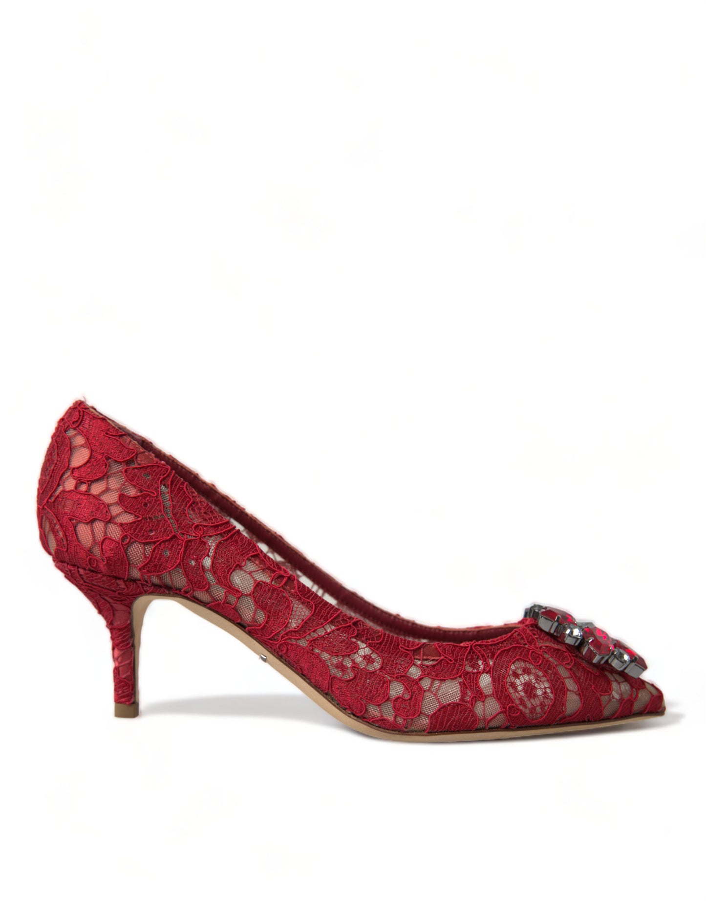 Tacones de encaje rojo radiante con cristales de Dolce &amp; Gabbana