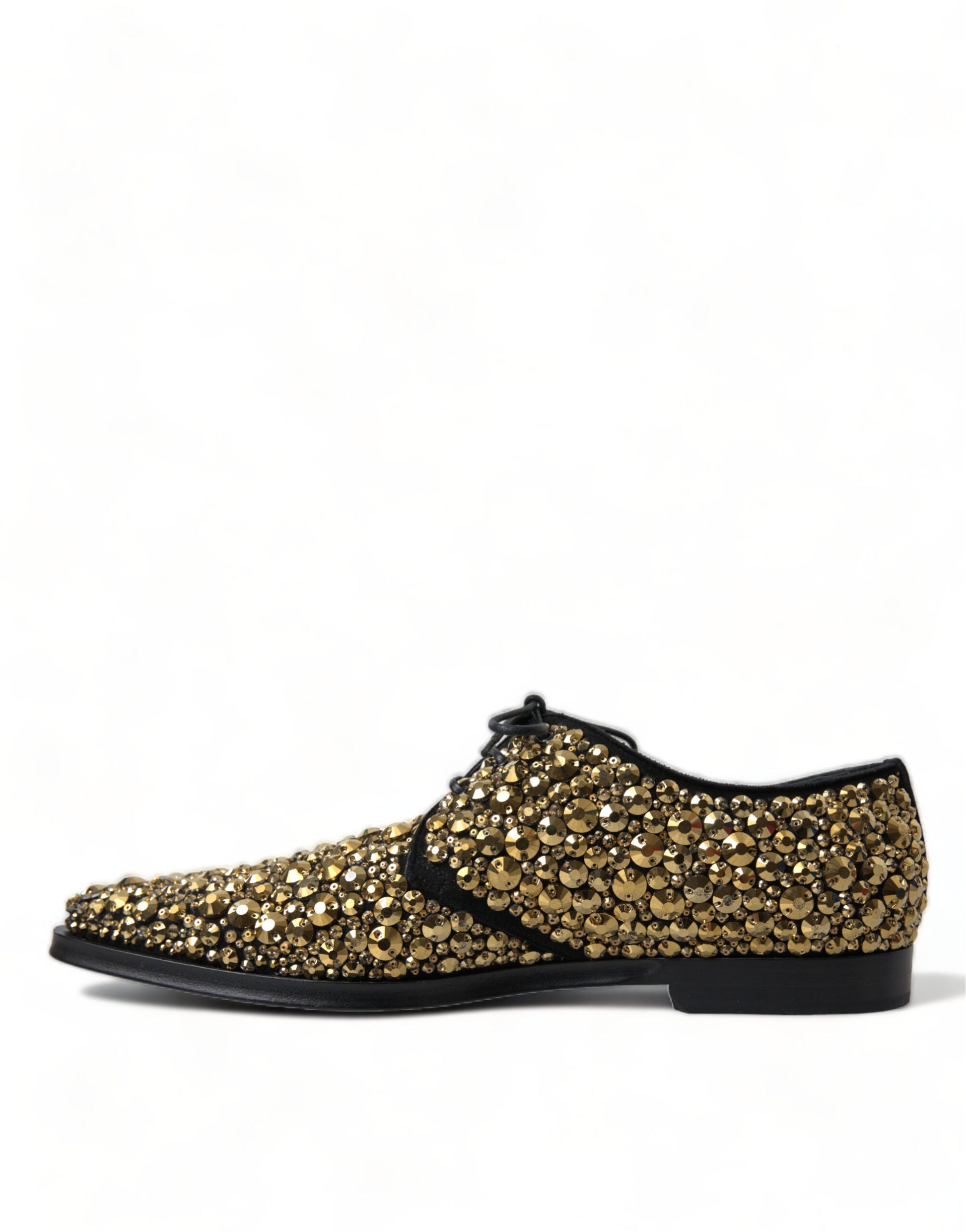 Elegantes zapatos de vestir Derby de ante negro y dorado de Dolce &amp; Gabbana