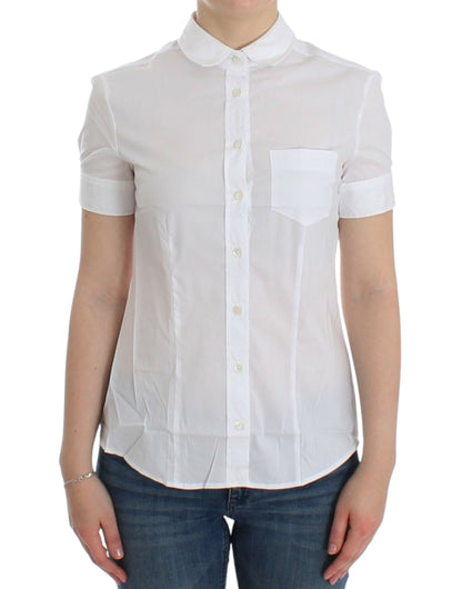 Blusa elegante de manga corta en mezcla de algodón blanco de John Galliano