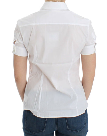 Blusa elegante de manga corta en mezcla de algodón blanco de John Galliano