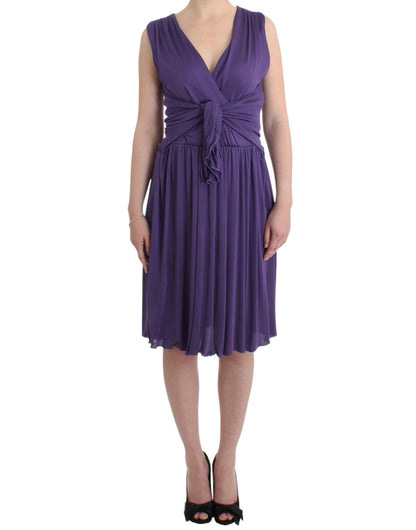 Elegante vestido morado de jersey hasta la rodilla de John Galliano