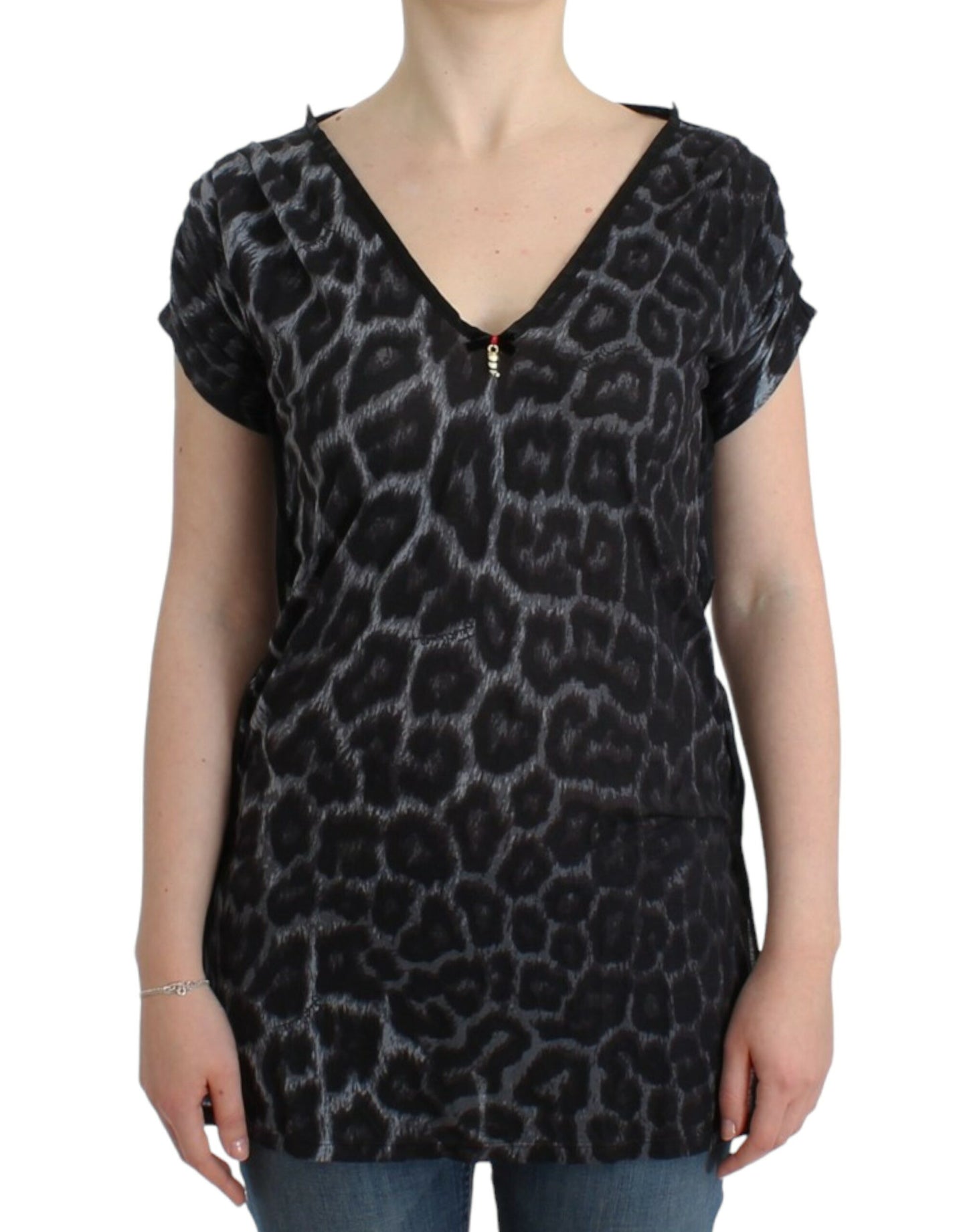 Blusa de modal con escote en V y estampado de leopardo sensual de Cavalli