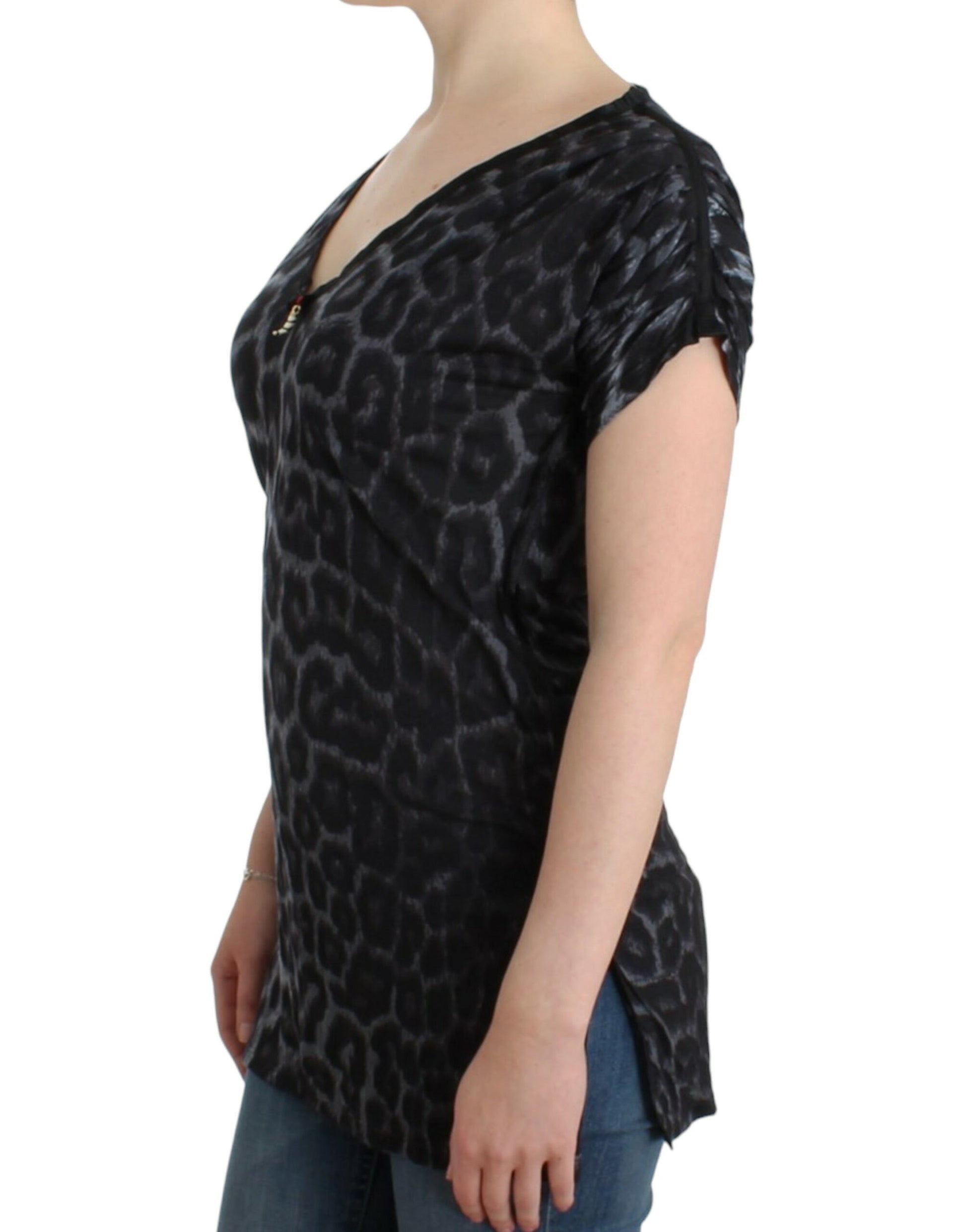 Blusa de modal con escote en V y estampado de leopardo sensual de Cavalli