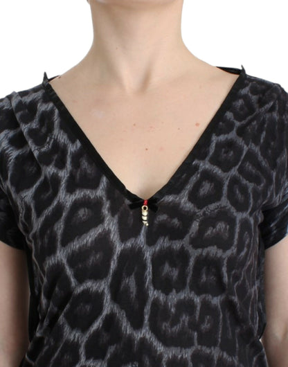 Blusa de modal con escote en V y estampado de leopardo sensual de Cavalli