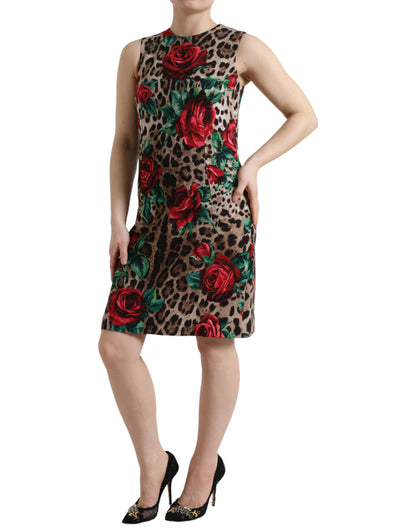 Vestido elegante de corte A con estampado de leopardo y flores de Dolce &amp; Gabbana