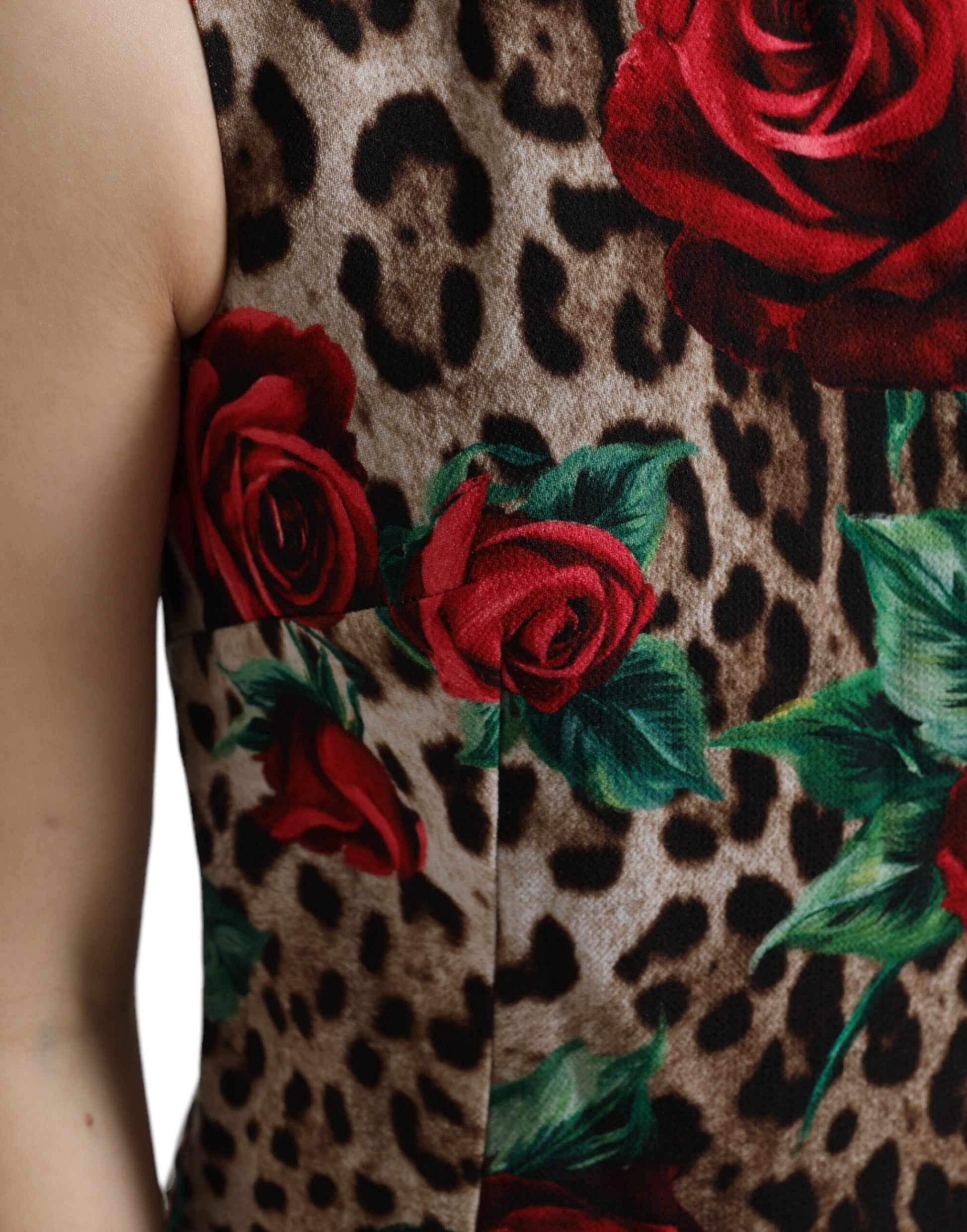 Vestido elegante de corte A con estampado de leopardo y flores de Dolce &amp; Gabbana