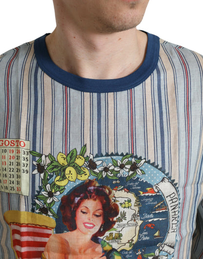 Camiseta elegante de lino con motivo AGOSTO de Dolce &amp; Gabbana