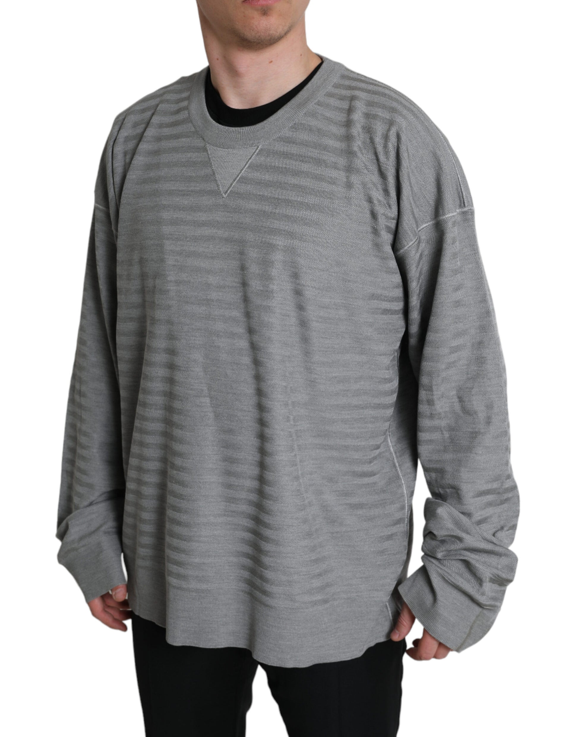 Dolce & Gabbana Elegant Gray Striped Silk Crewneck Pullover