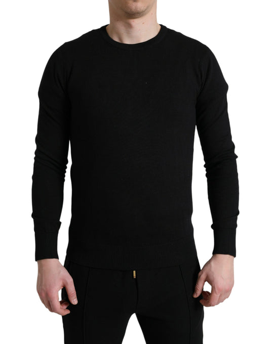 Dolce & Gabbana Elegant Black Cotton Crewneck Pullover Sweater