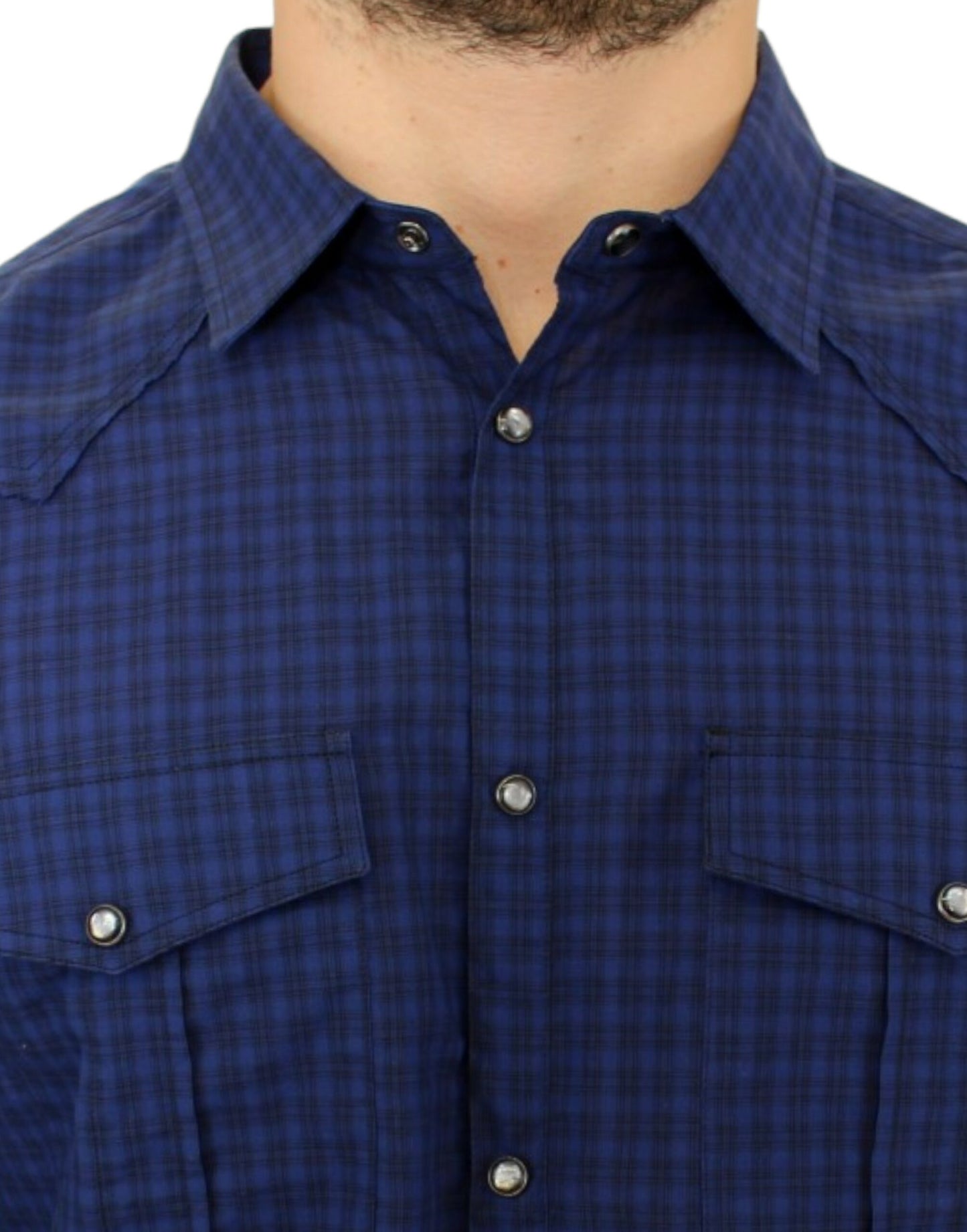 Camisa de algodón informal a cuadros azules elegante de estilo nacional