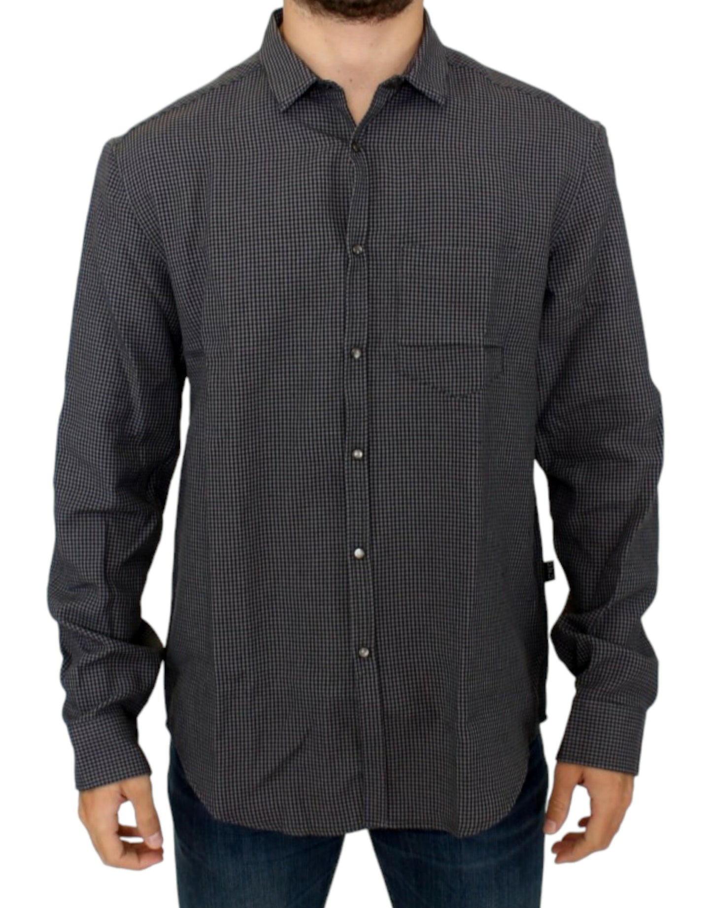 Camisa informal de lino a cuadros gris elegante de estilo nacional