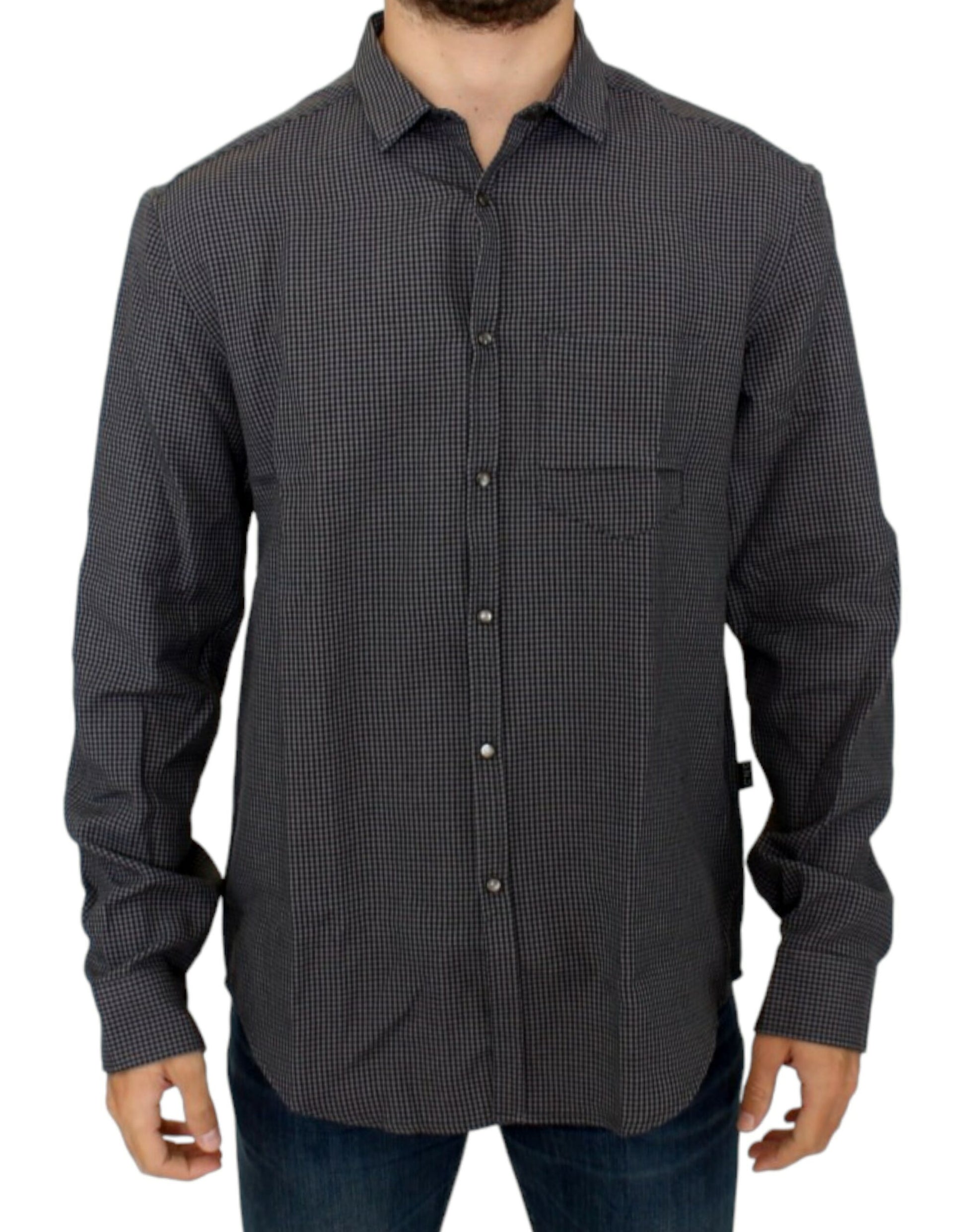 Camisa informal de lino a cuadros gris elegante de estilo nacional