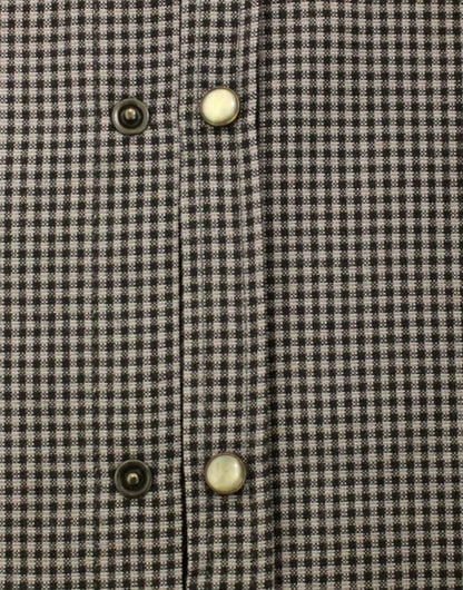 Camisa informal de lino a cuadros gris elegante de estilo nacional