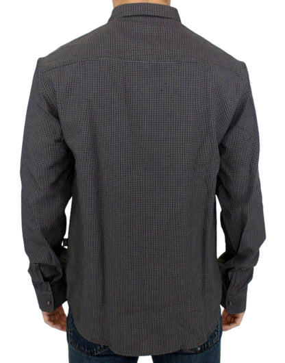 Camisa informal de lino a cuadros gris elegante de estilo nacional