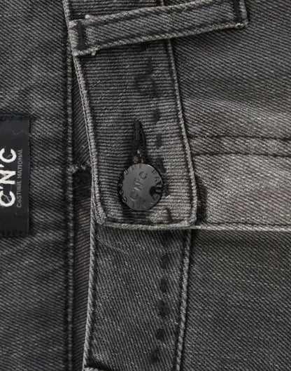 Traje nacional elegante gris pierna recta denim deleite