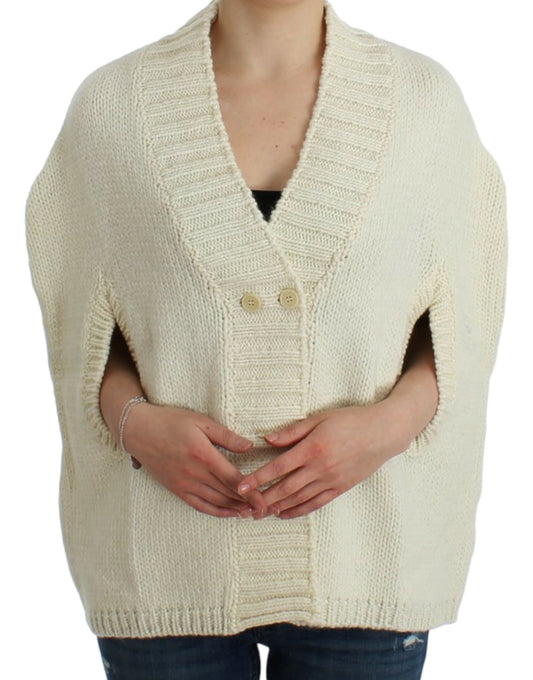 Costume National Elegant White Knitted Cape-Cardigan Hybrid