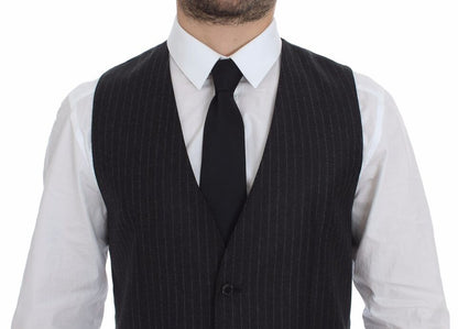 Dolce & Gabbana Elegant Gray Striped Wool Dress Vest