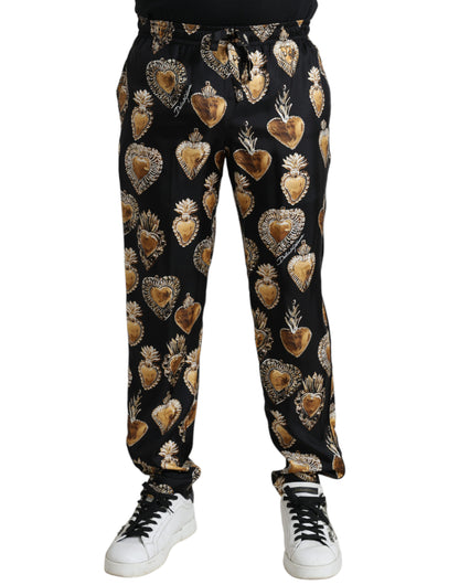 Pantalones de pijama de seda con estampado de corazones elegantes de Dolce &amp; Gabbana