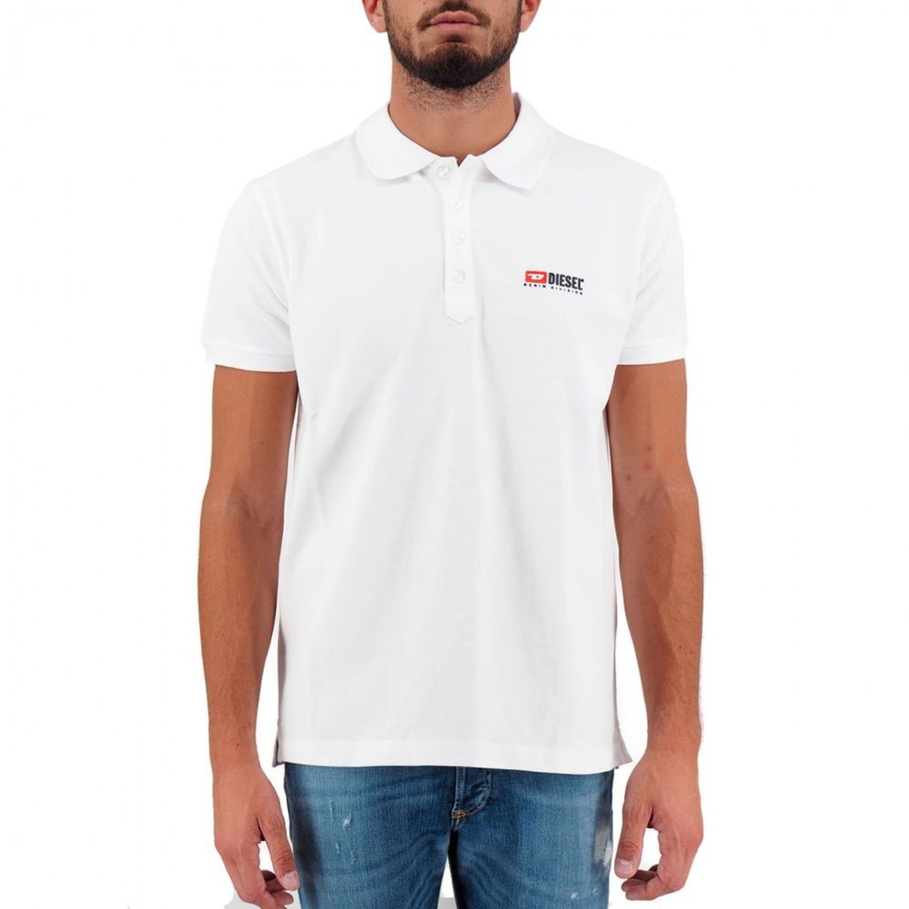 Polo elegante de algodón blanco con logotipo en contraste de Diesel