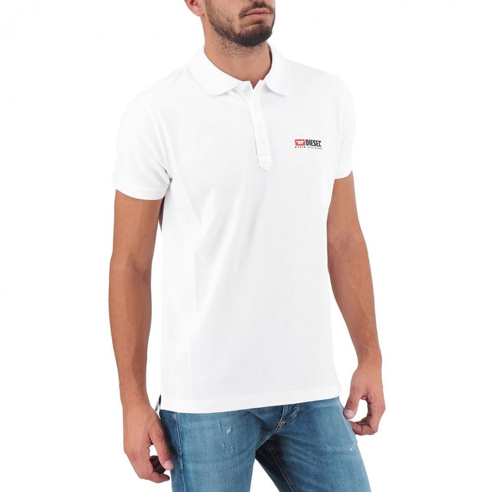 Polo elegante de algodón blanco con logotipo en contraste de Diesel