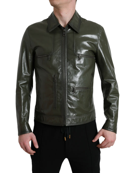 Chaqueta biker de piel Emerald Elegance de Dolce &amp; Gabbana