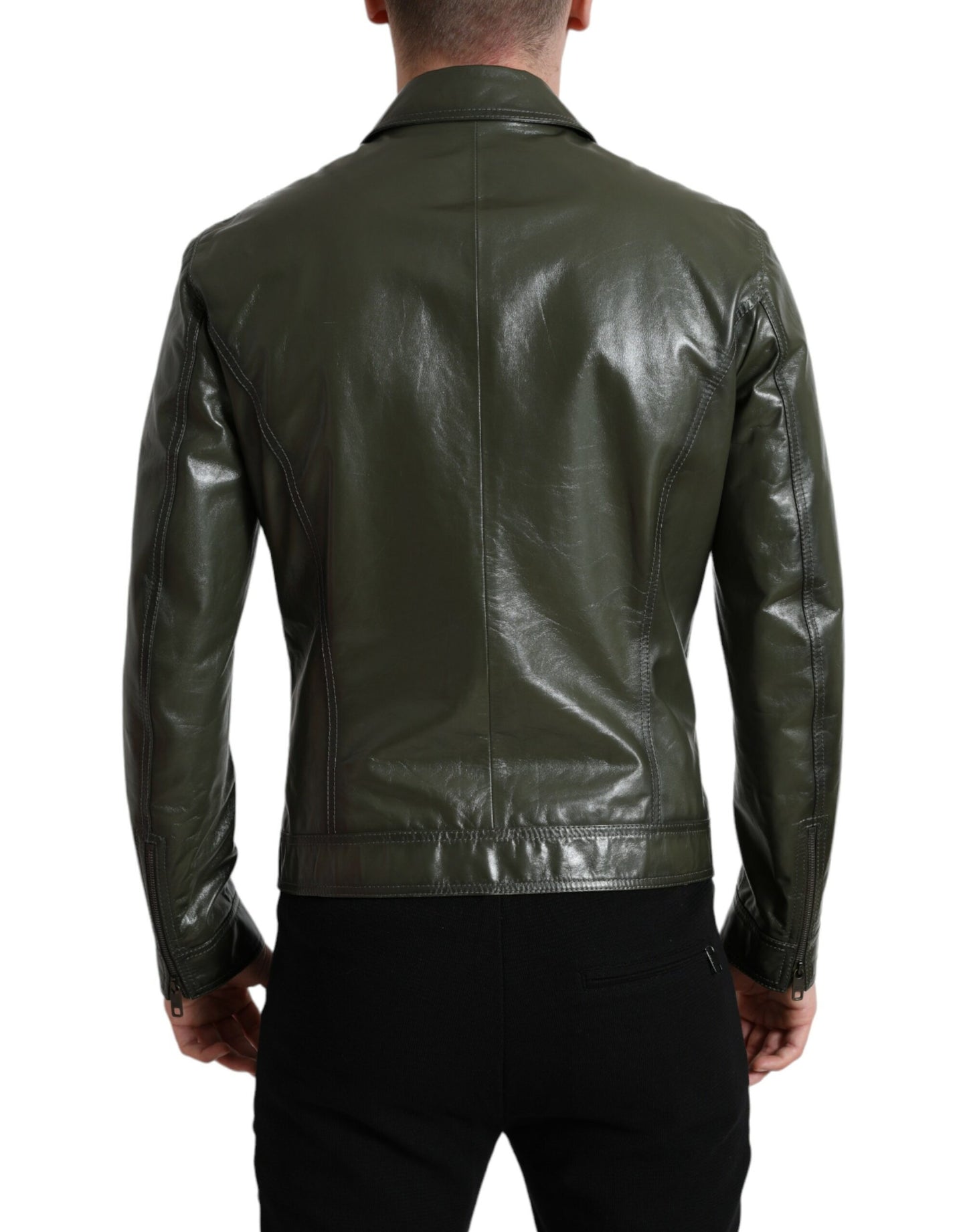 Chaqueta biker de piel Emerald Elegance de Dolce &amp; Gabbana