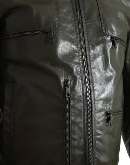 Chaqueta biker de piel Emerald Elegance de Dolce &amp; Gabbana