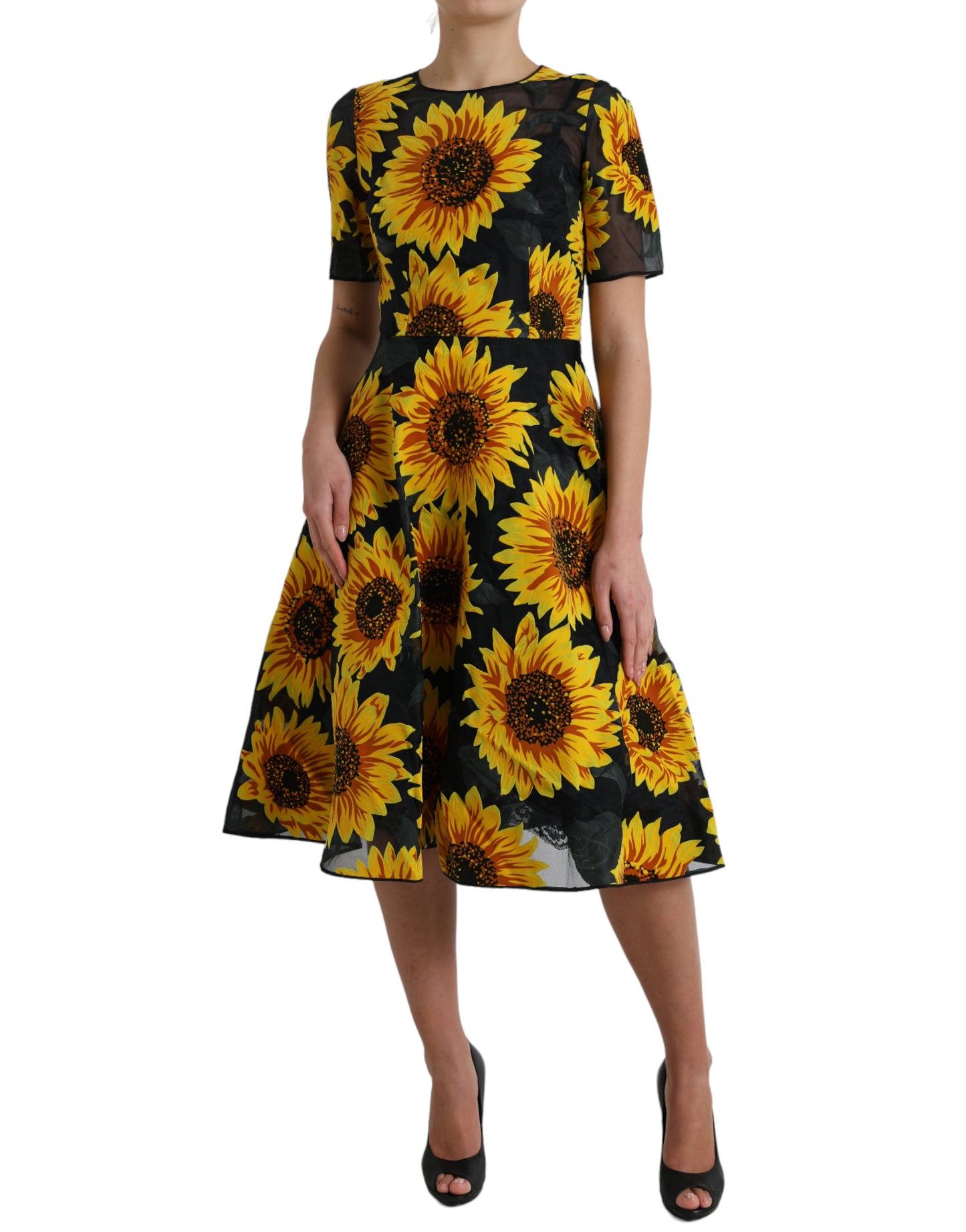 Vestido midi veraniego con estampado de girasoles de Dolce &amp; Gabbana