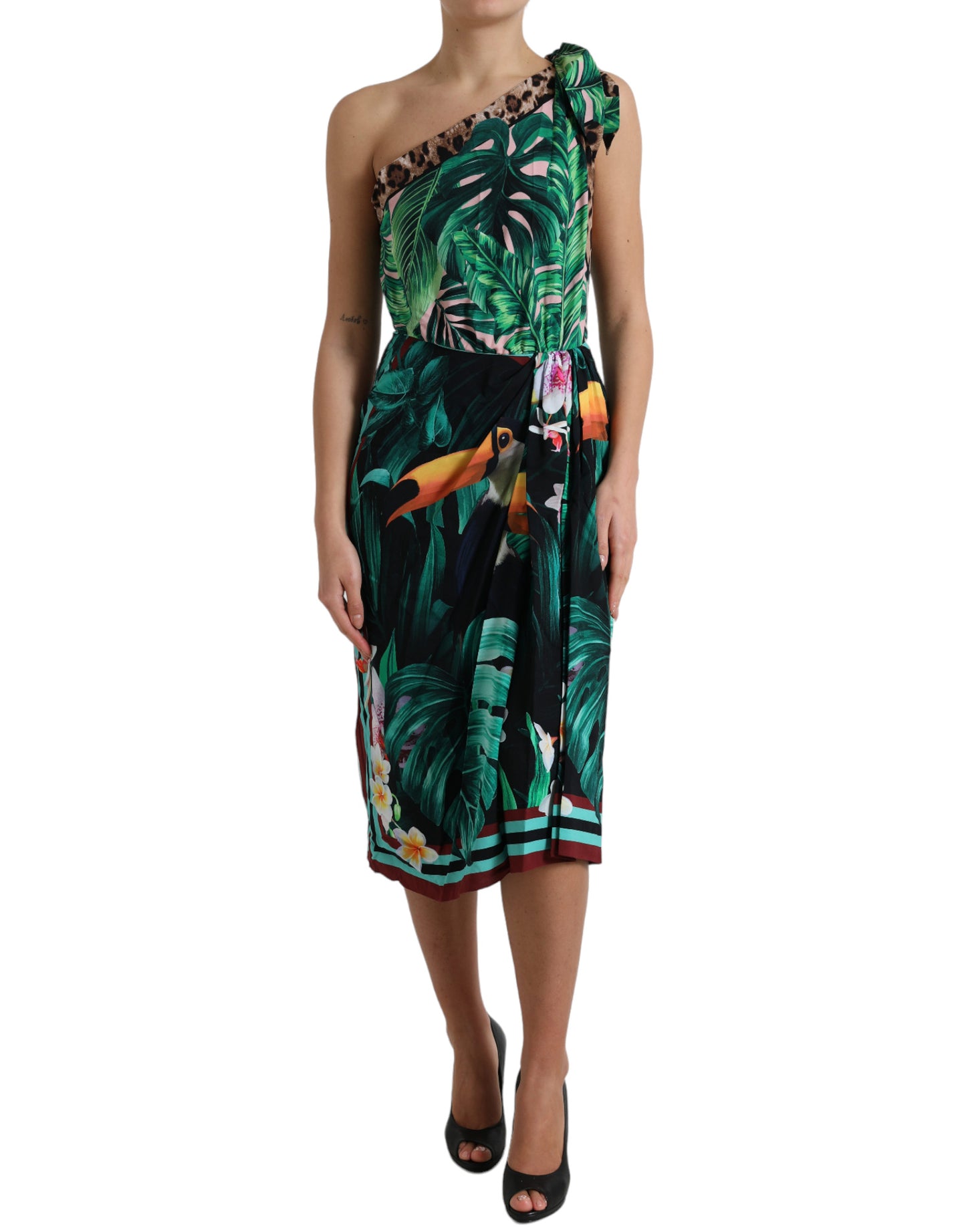 Vestido de un solo hombro con estampado de selva tropical de Dolce &amp; Gabbana