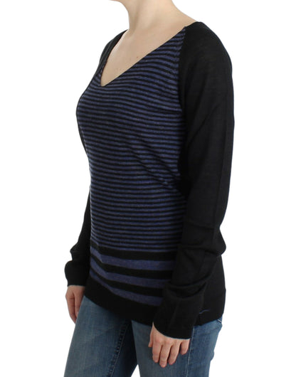 Costume National Striped V-Neck Luxury Sweater