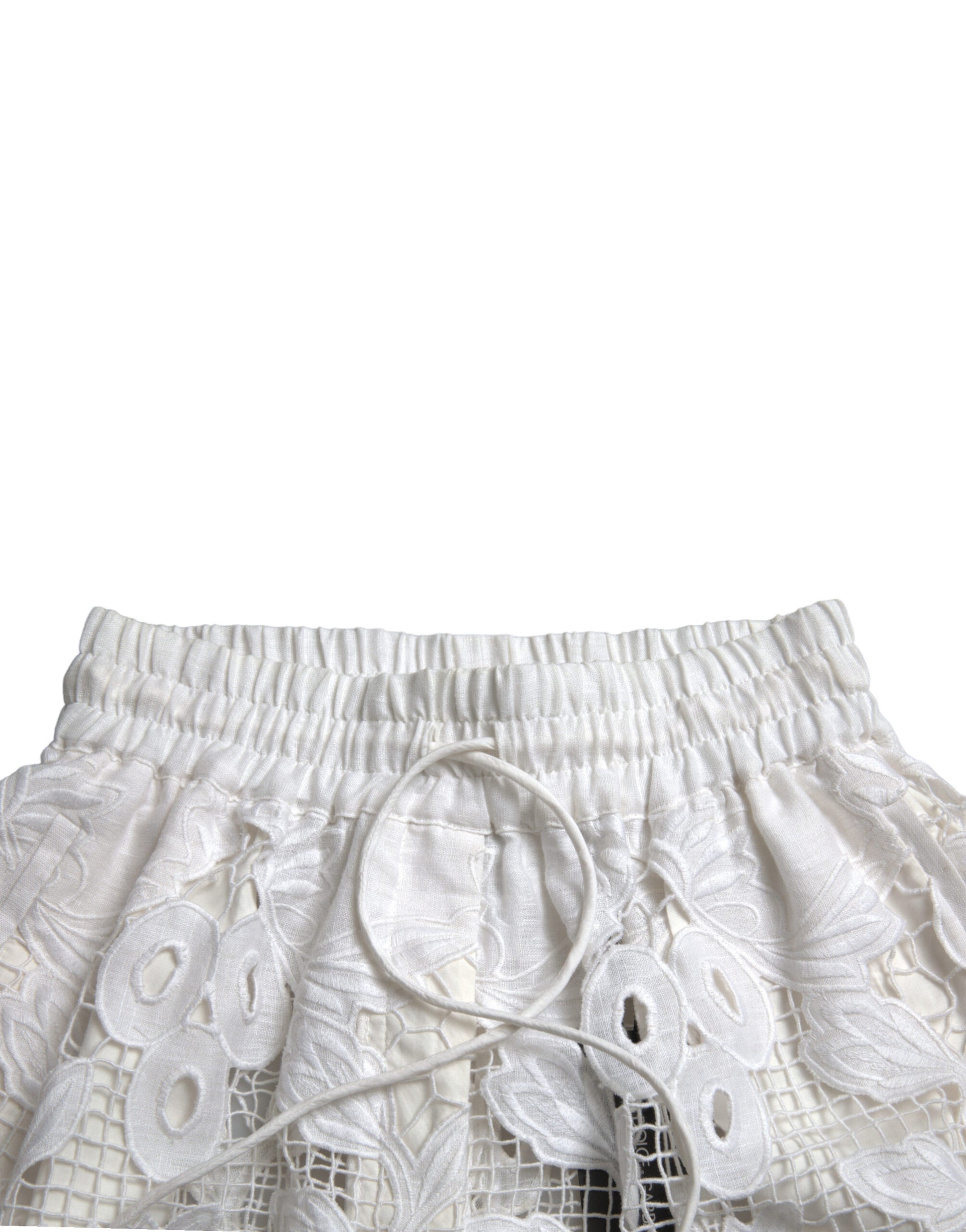 Shorts elegantes de cintura alta con encaje de Dolce &amp; Gabbana en blanco puro