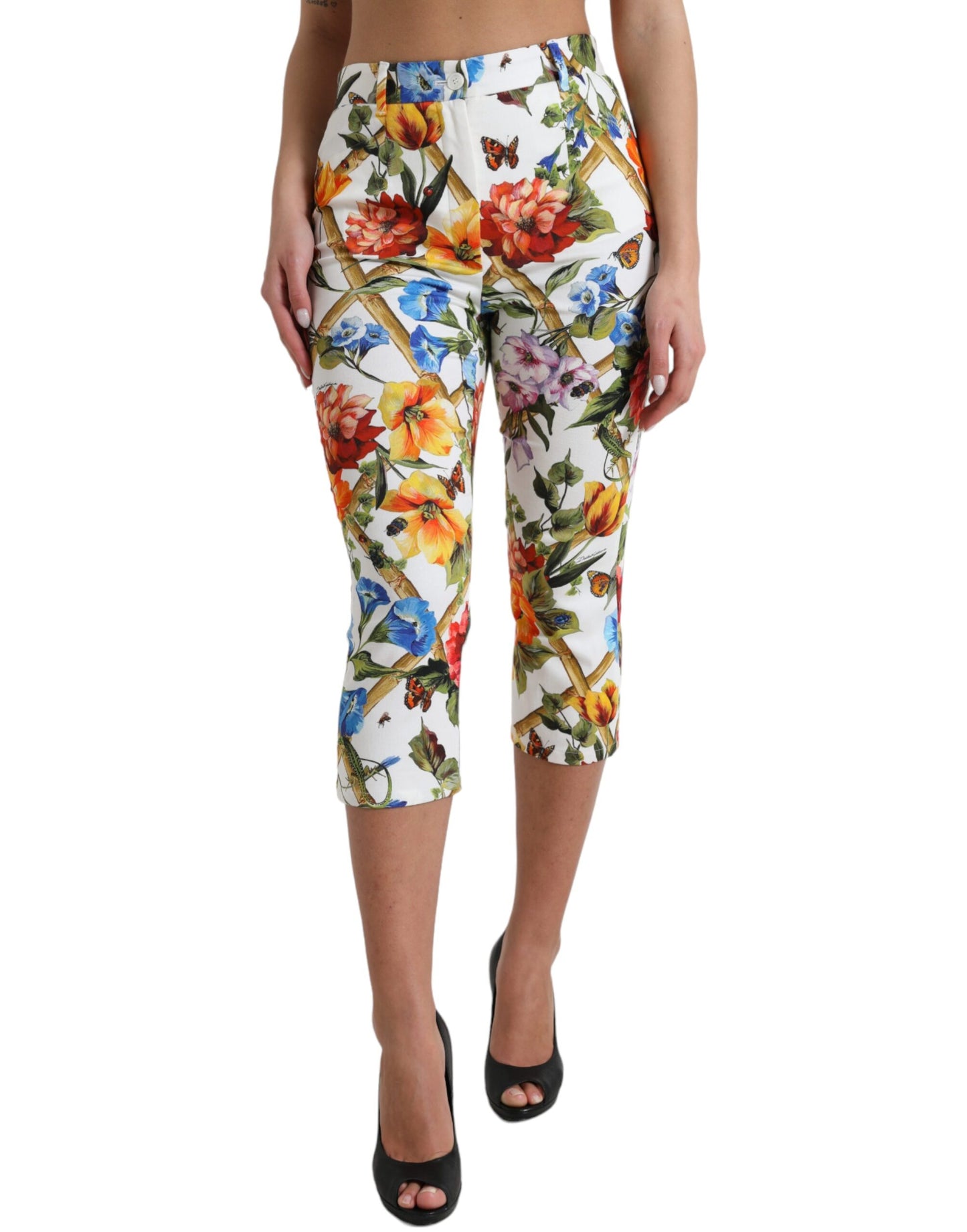 Pantalones de moda con cintura alta y estampado floral de Dolce &amp; Gabbana