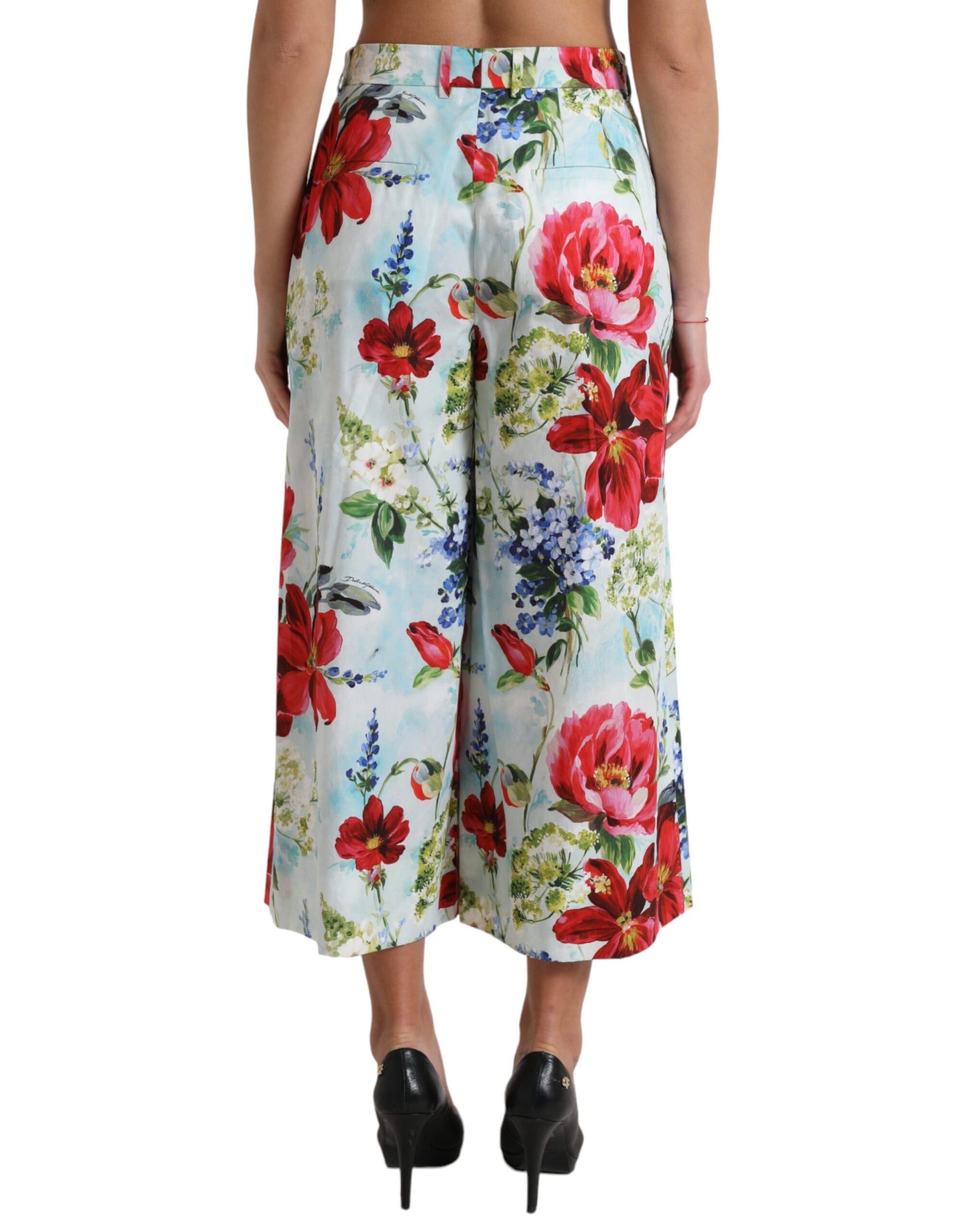 Pantalones de cintura alta y pierna ancha con estampado floral de Dolce &amp; Gabbana