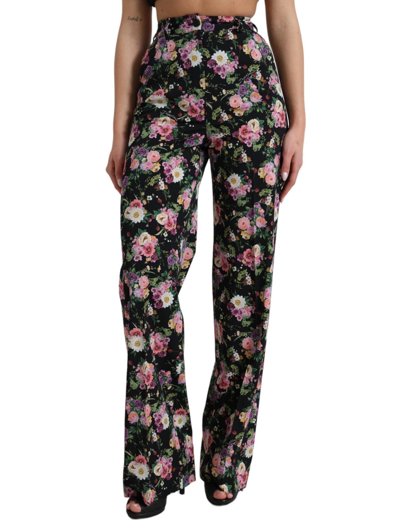 Pantalones de cintura alta y pierna ancha con estampado floral de Dolce &amp; Gabbana