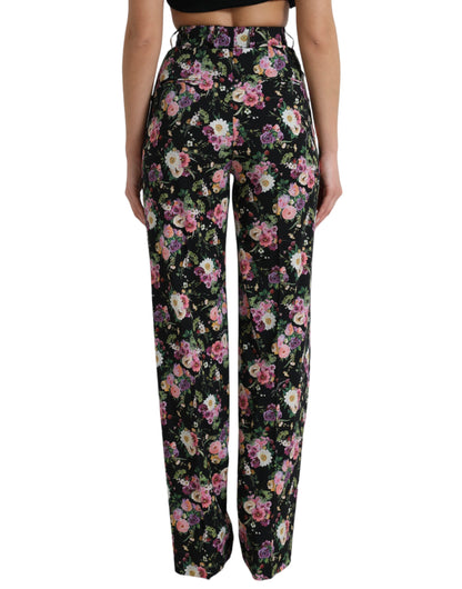 Pantalones de cintura alta y pierna ancha con estampado floral de Dolce &amp; Gabbana