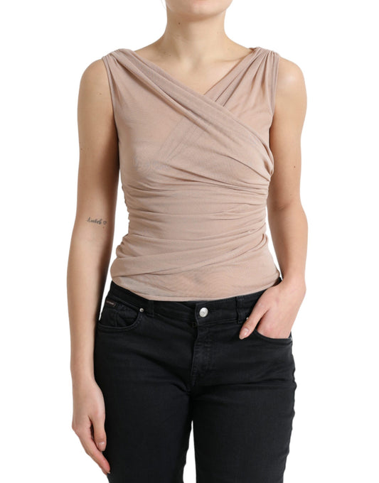 Elegante top sin mangas con escote en V en color beige de Dolce &amp; Gabbana