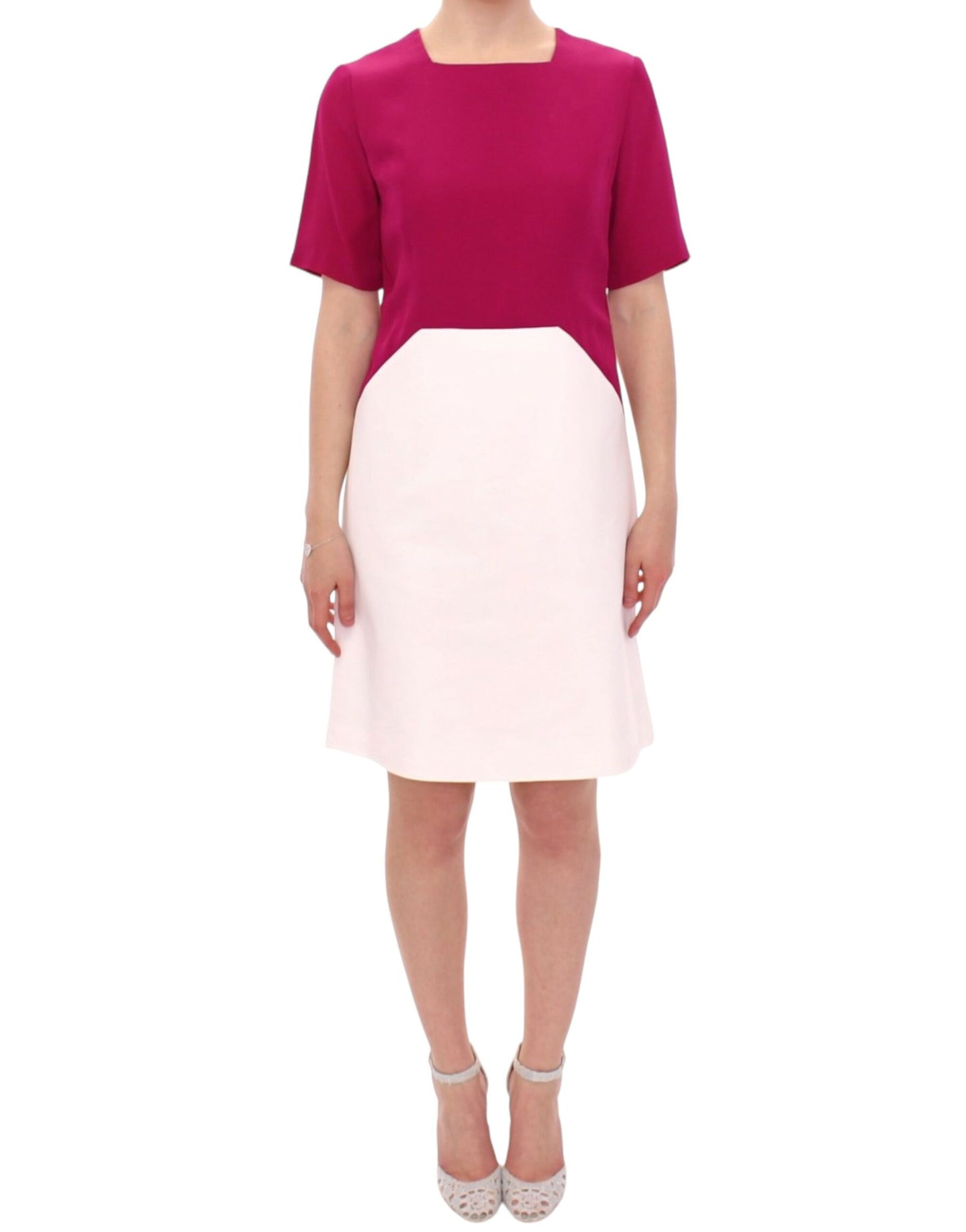 Vestido elegante estilo robot en blanco y rosa de CO|TE