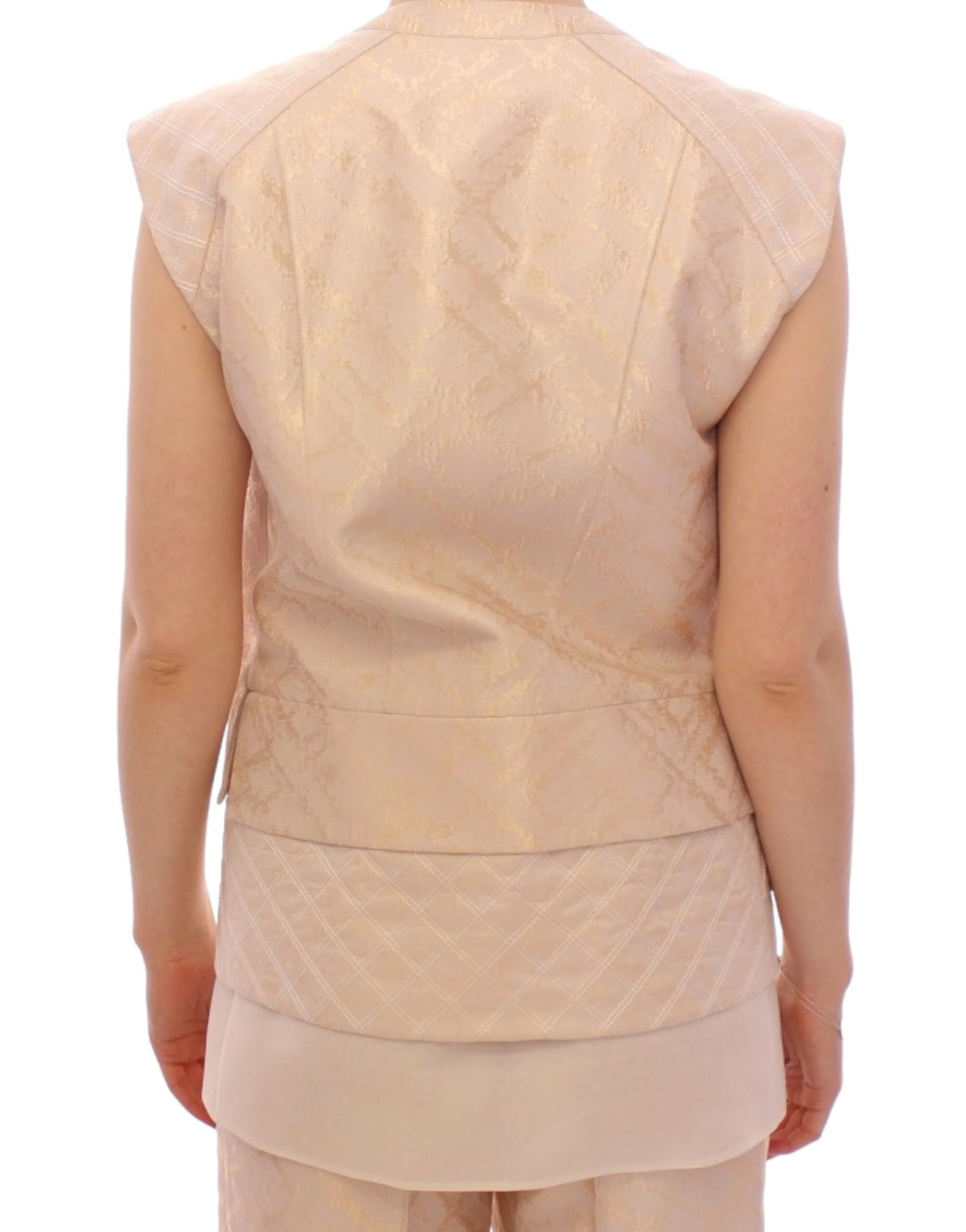 Chaqueta sin mangas con brocado beige exquisito de Zeyneptosun