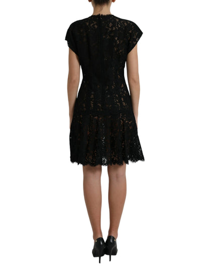 Vestido mini elegante de encaje floral negro con corte en A de Dolce &amp; Gabbana