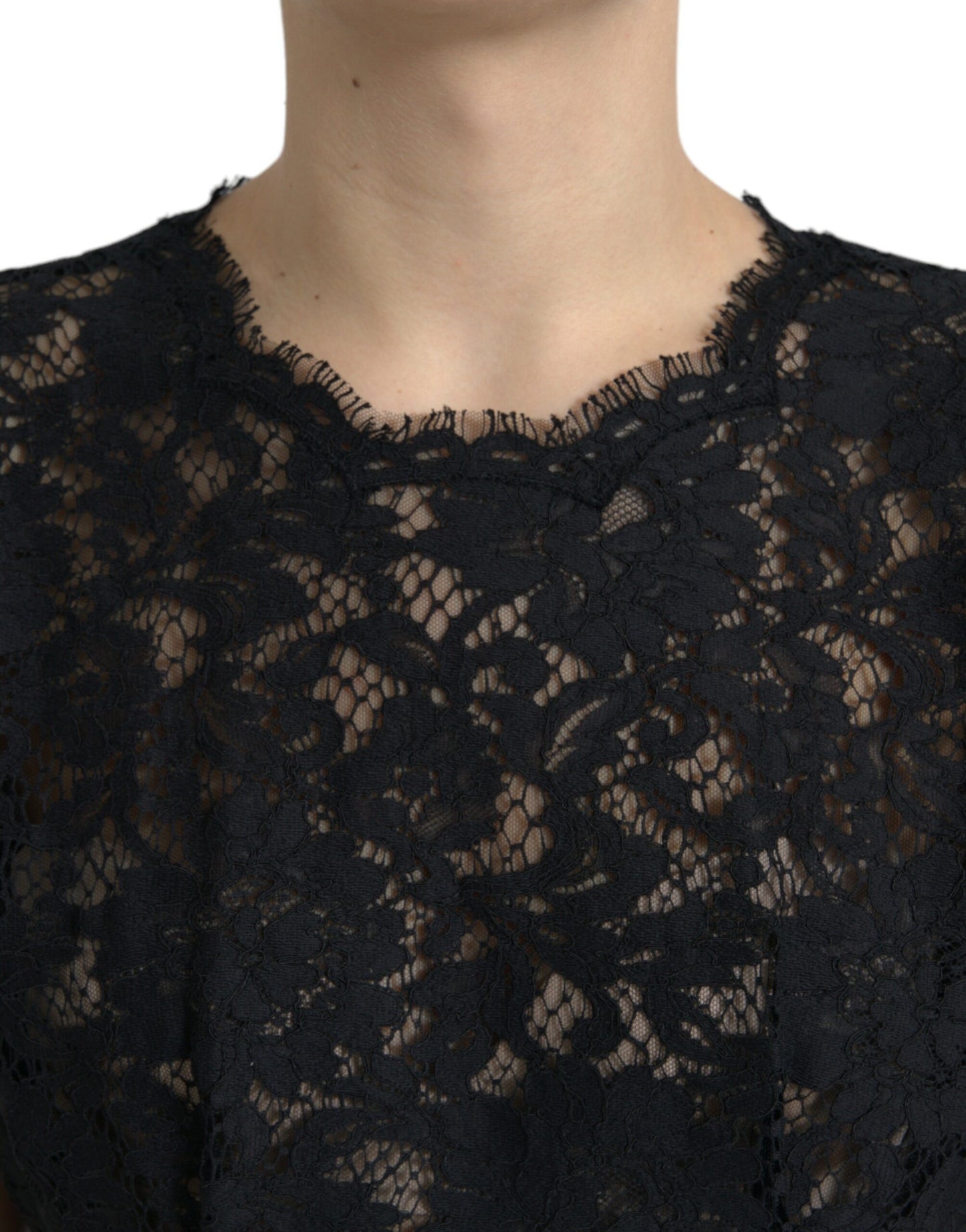 Vestido mini elegante de encaje floral negro con corte en A de Dolce &amp; Gabbana